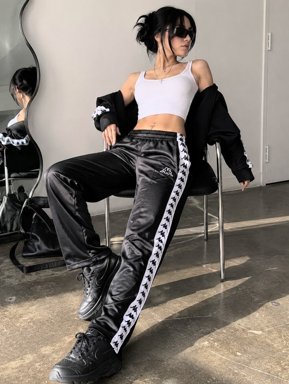 Kappa Banda Track Pants Black White Omini Logo Side Tape Y2K Streetwear Joggers